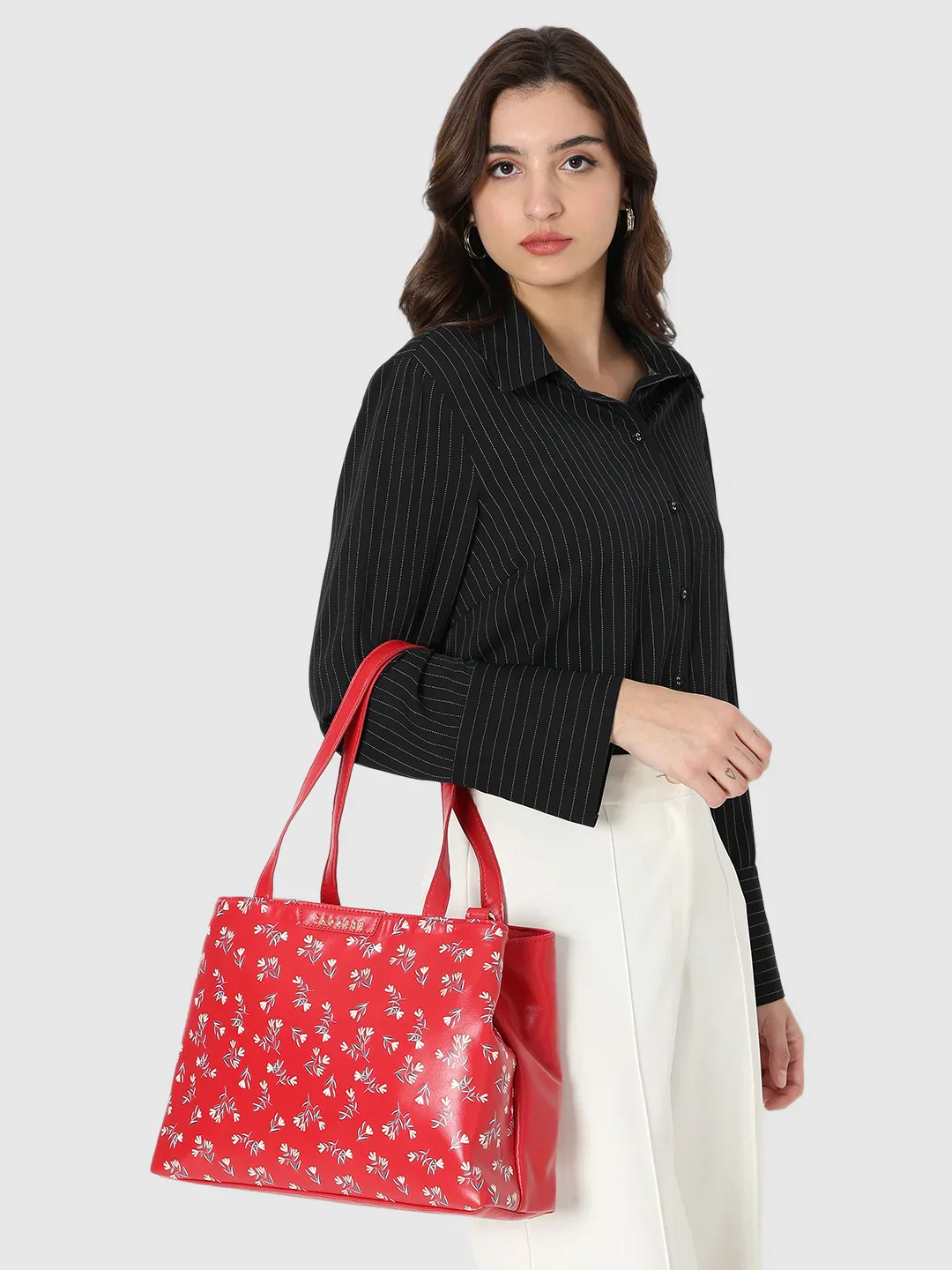 Caprese Merida Large Printed Red Satchel Bag - Image 3