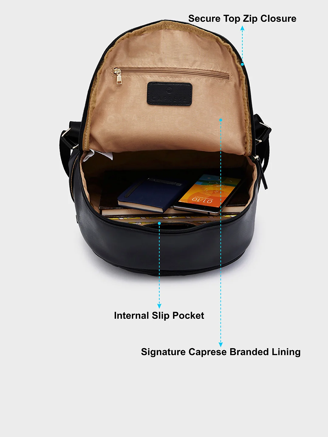 Caprese Merlin Medium Black Backpack - Image 8