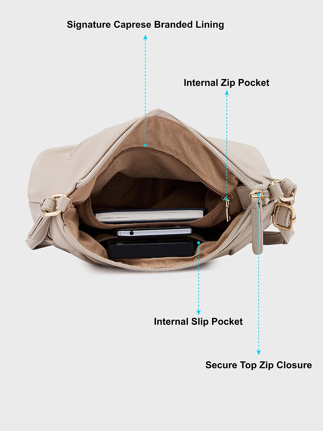 Caprese Merlin Medium Beige Sling Bag - Image 7