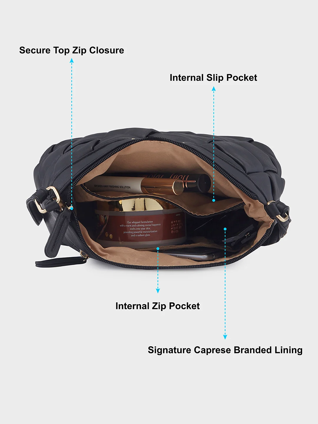 Caprese Merlin Medium Black Sling Bag - Image 8