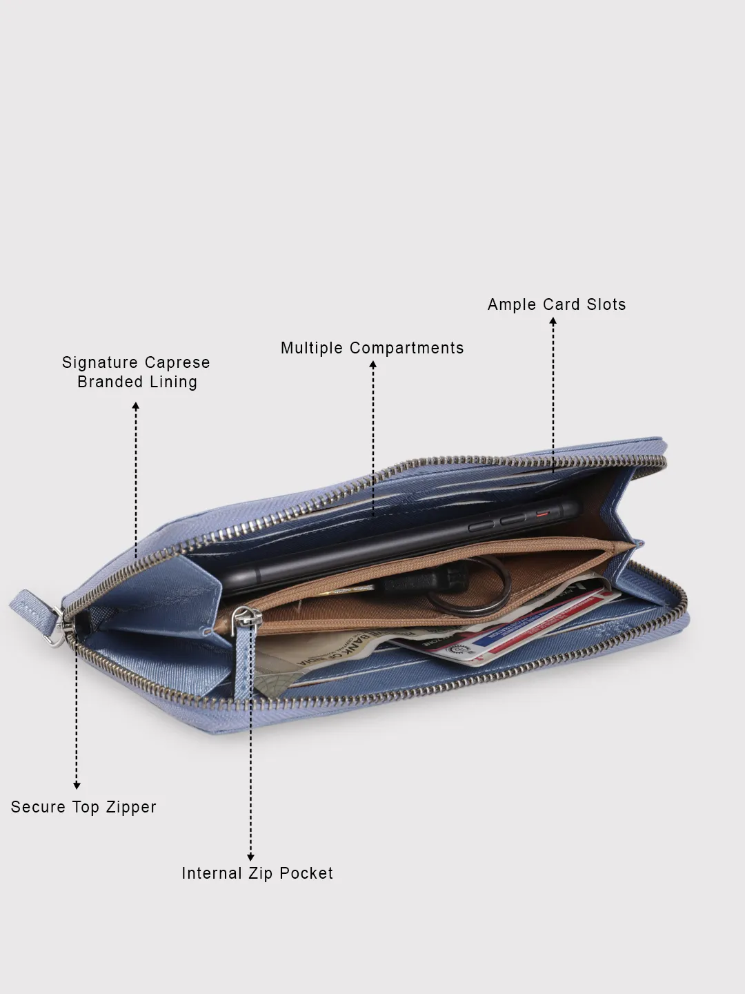 Caprese Mia Large Pearl Blue Zip Around Wallet - Image 11
