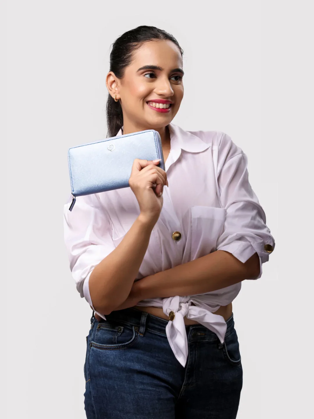 Caprese Mia Large Pearl Blue Zip Around Wallet - Image 13