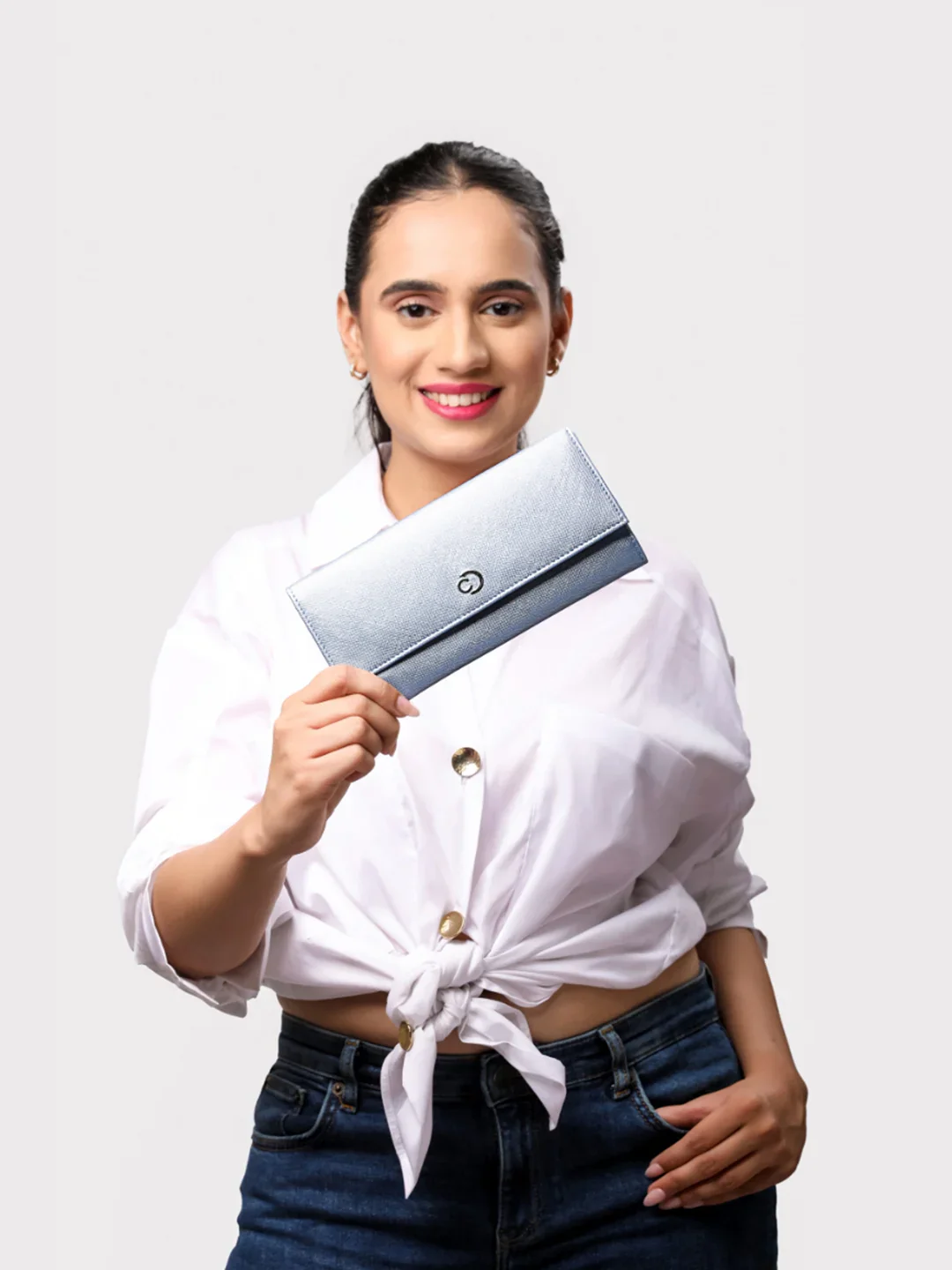 Caprese Mia Medium Pearl Blue Flap Wallet - Image 11