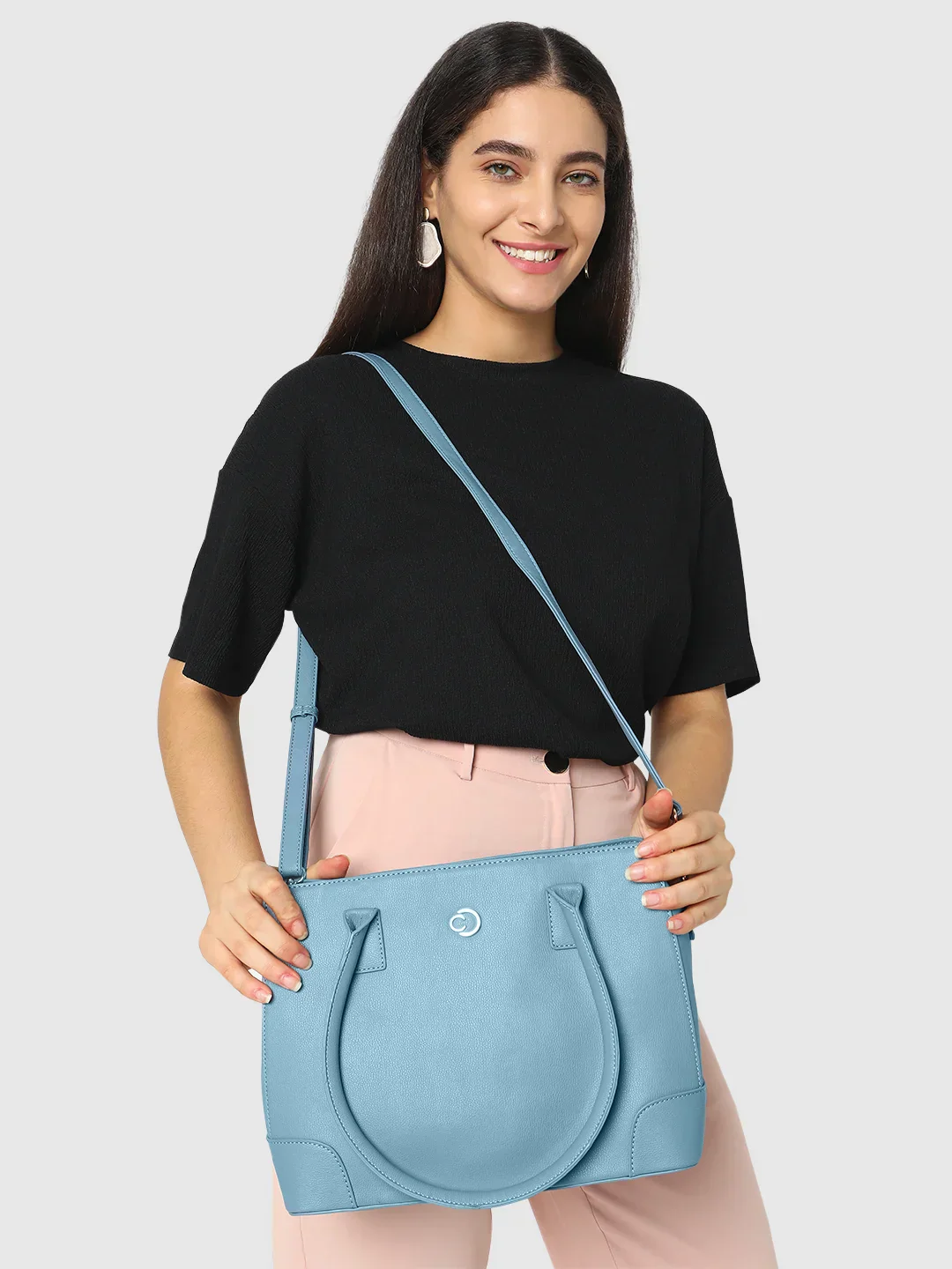 Caprese Milan Medium Blue Satchel Bag - Image 12