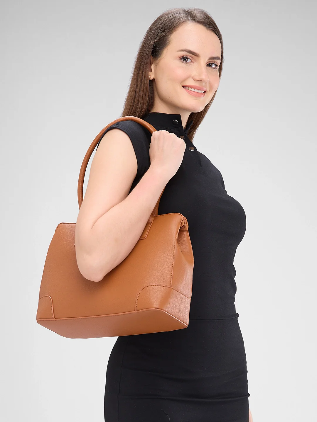 Caprese Milan Medium Tan Satchel Bag - Image 13