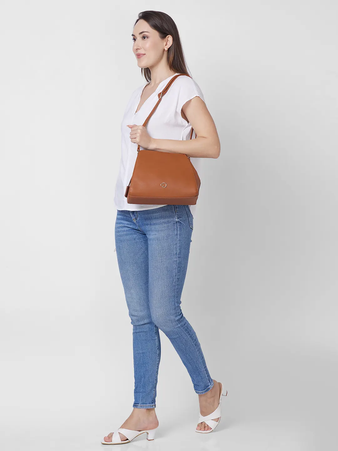 Caprese Milan Small Tan Satchel Bag - Image 3