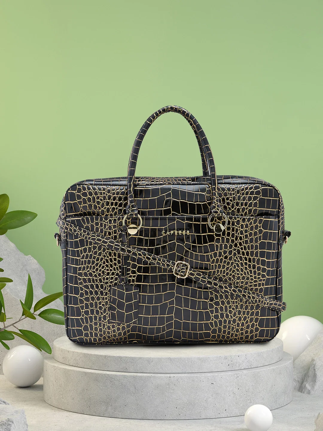 Caprese Miranda Large Black Croco Office Laptop Bag - Image 2