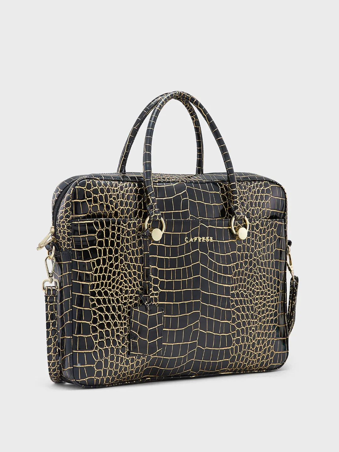 Caprese Miranda Large Black Croco Office Laptop Bag - Image 4