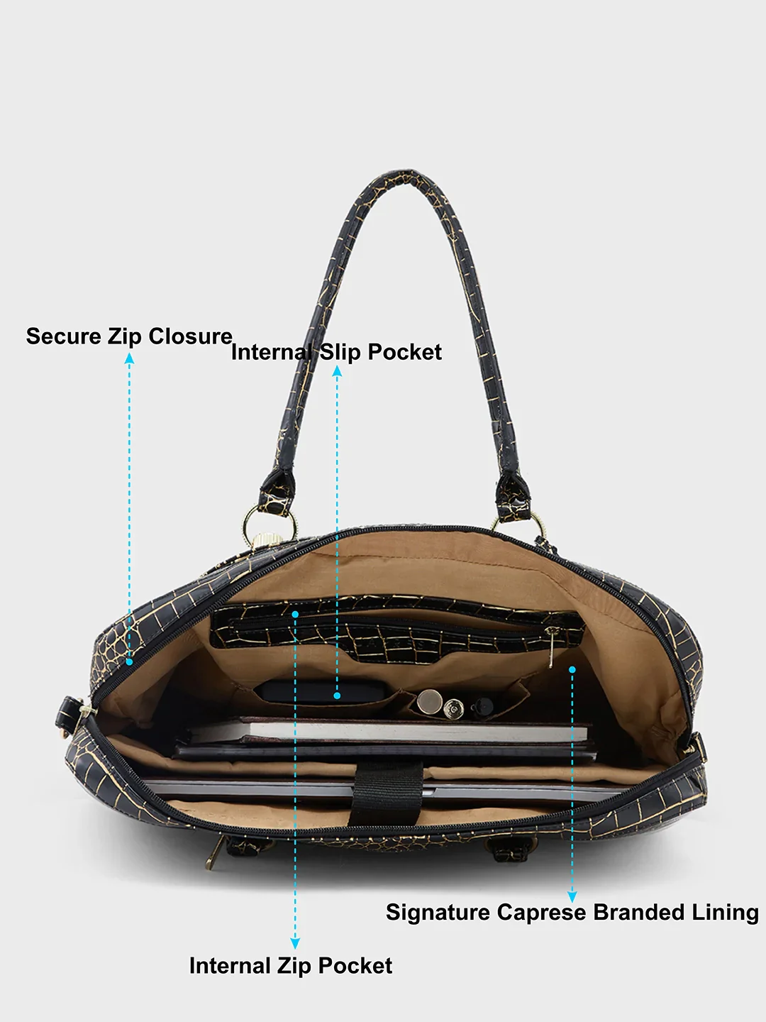 Caprese Miranda Large Black Croco Office Laptop Bag - Image 7
