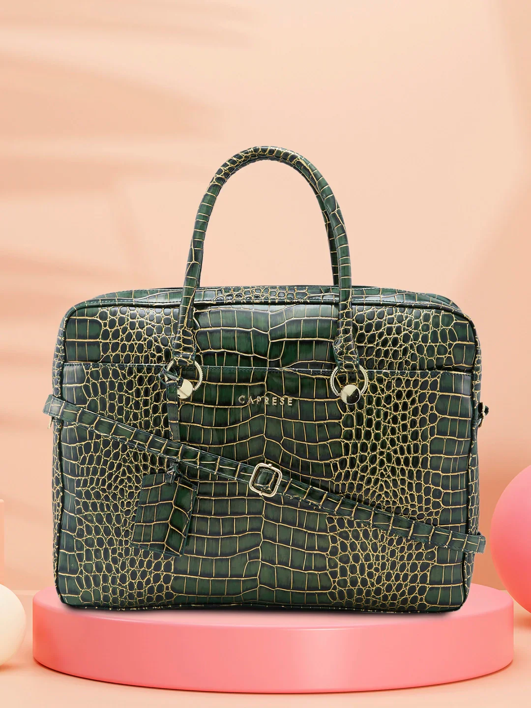 Caprese Miranda Large Green Croco Office Laptop Bag - Image 5
