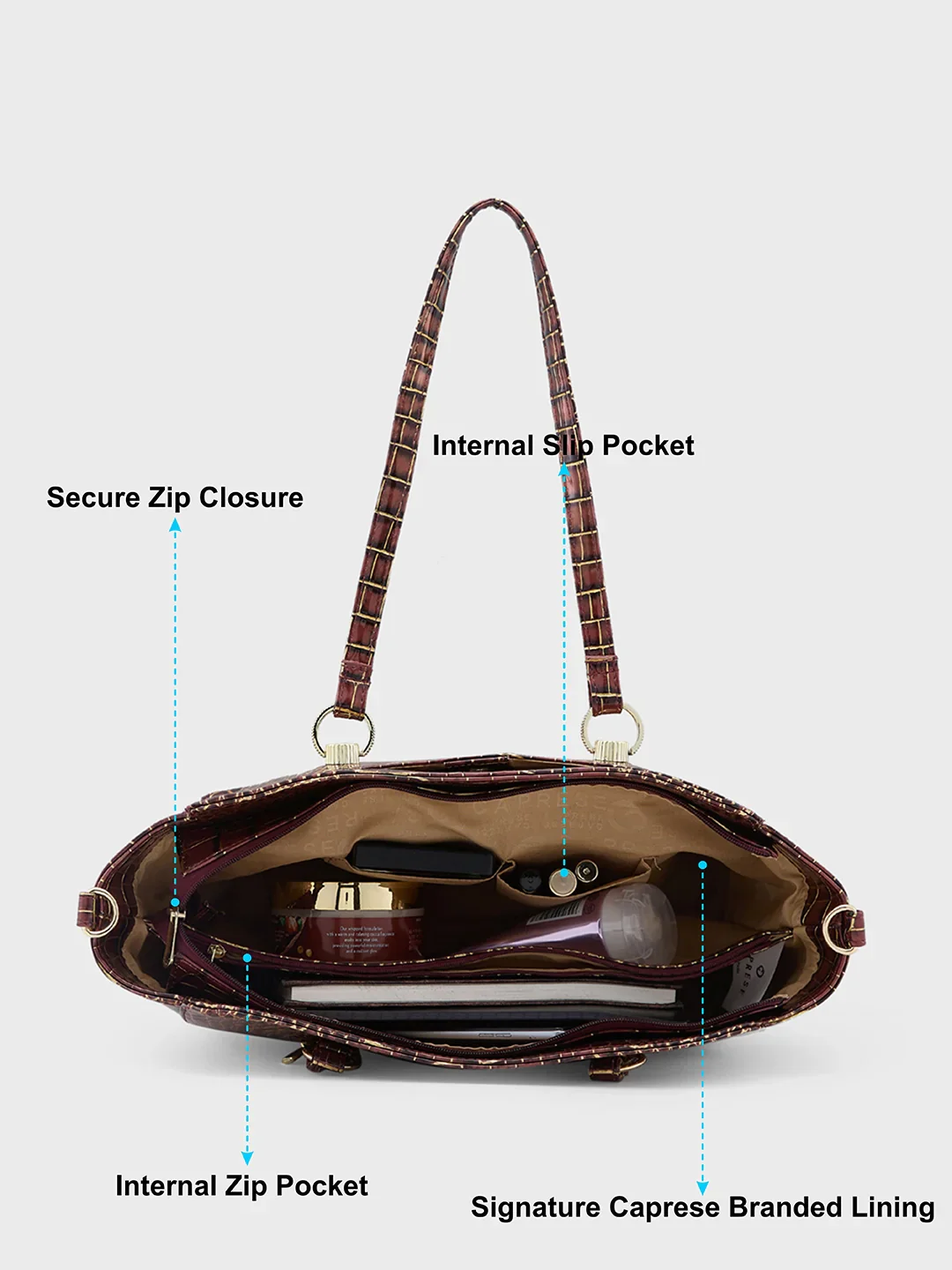 Caprese Miranda Large Croco Burgundy Satchel Bag - Image 7