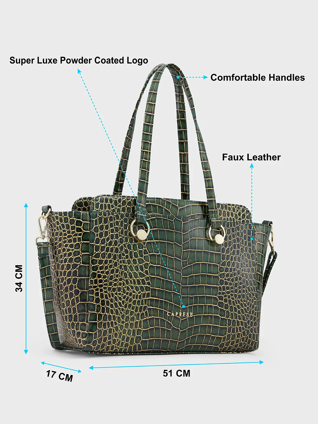 Caprese Miranda Large Croco Green Satchel Bag - Image 5