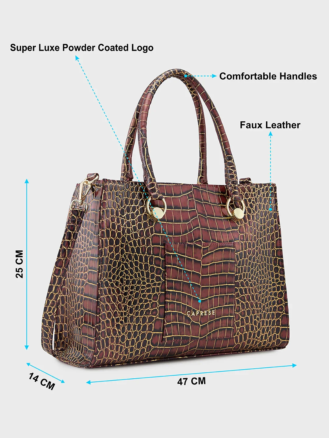 Caprese Miranda Medium Croco Burgundy Tote Bag - Image 9