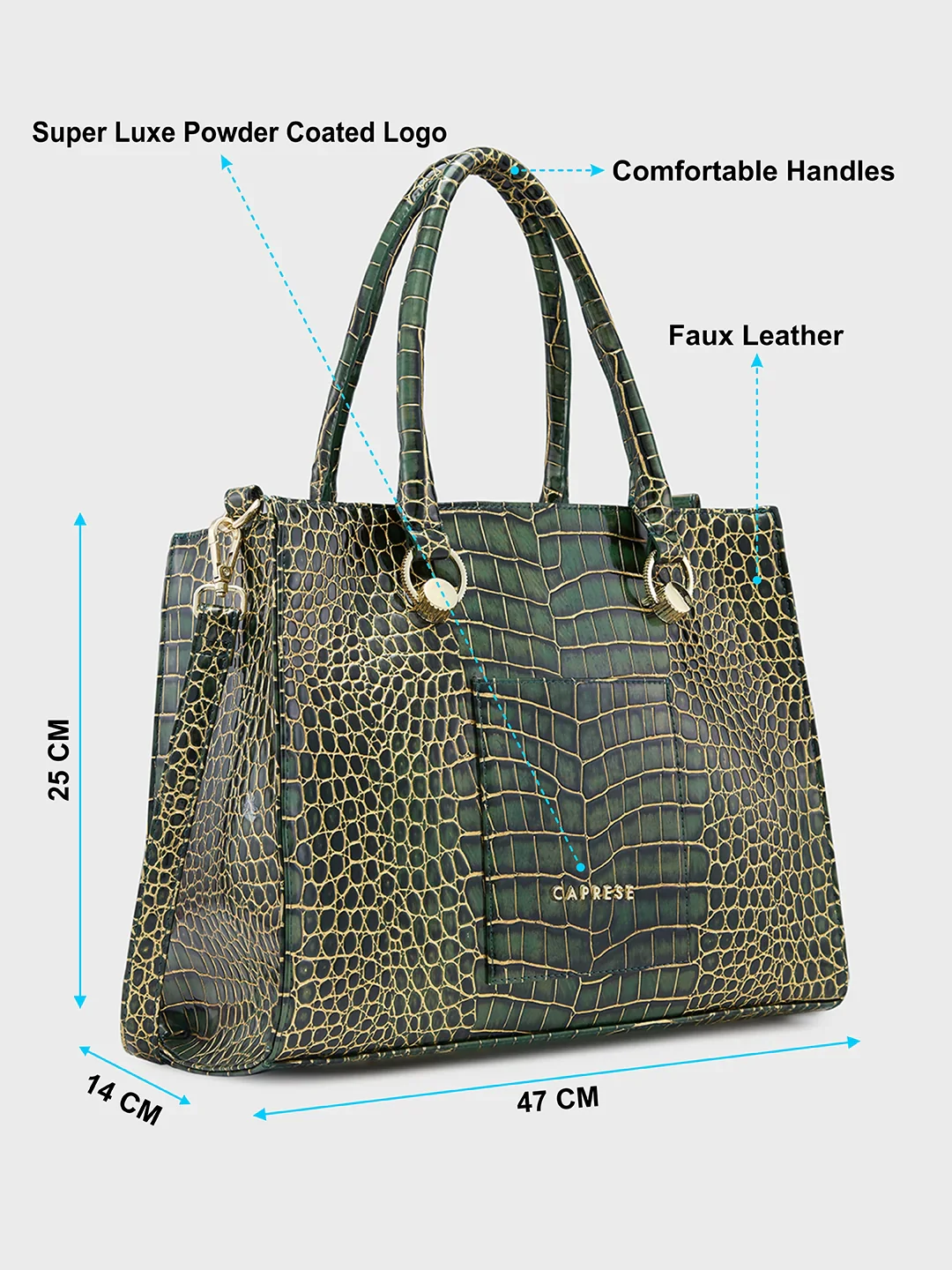 Caprese Miranda Medium Croco Green Tote Bag - Image 6