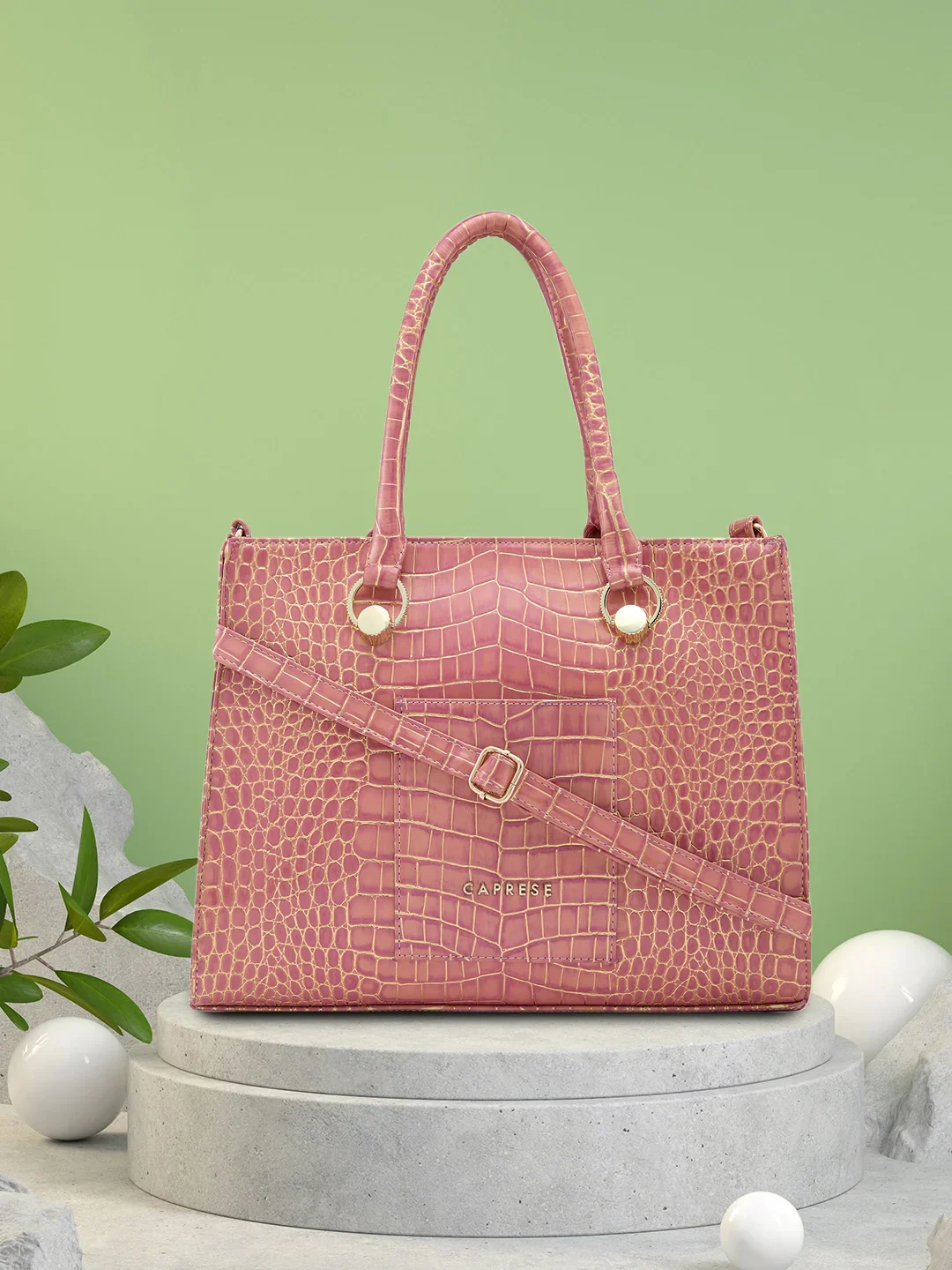 Caprese Miranda Medium Croco Pink Tote Bag - Image 2