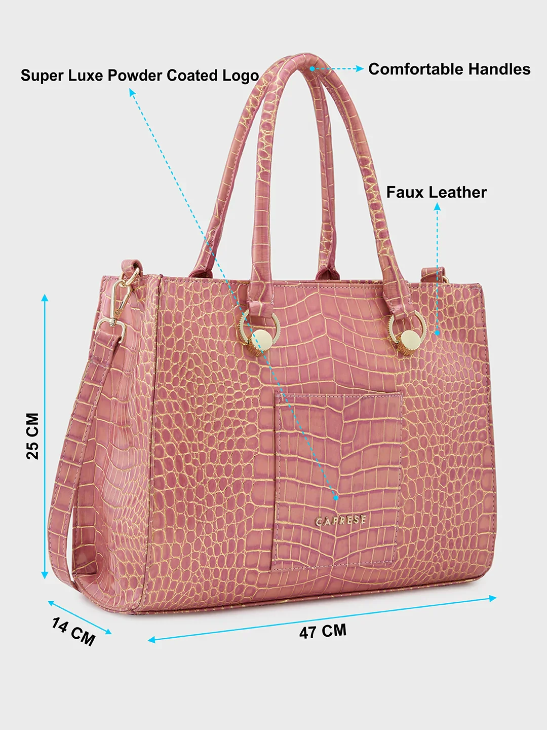 Caprese Miranda Medium Croco Pink Tote Bag - Image 6