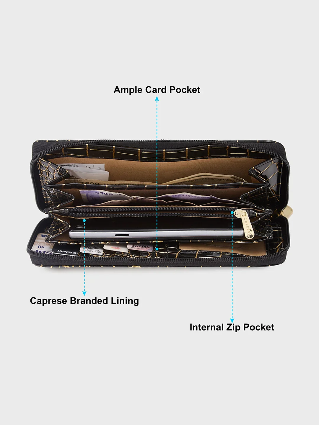Caprese Miranda Large Black Zip Around Wallet - Image 4