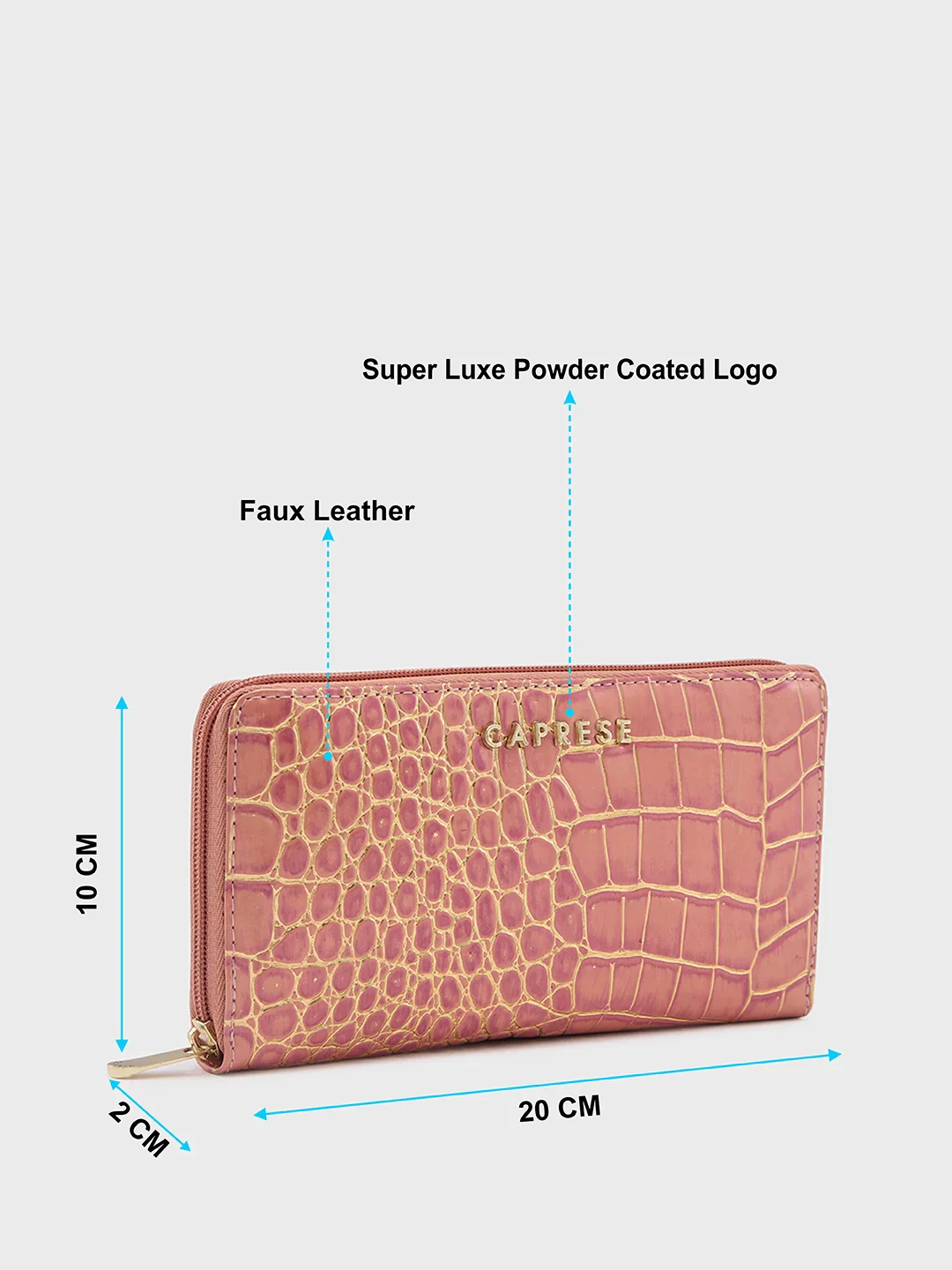Caprese Miranda Large Pink Croco Zip Around Wallet - Image 11