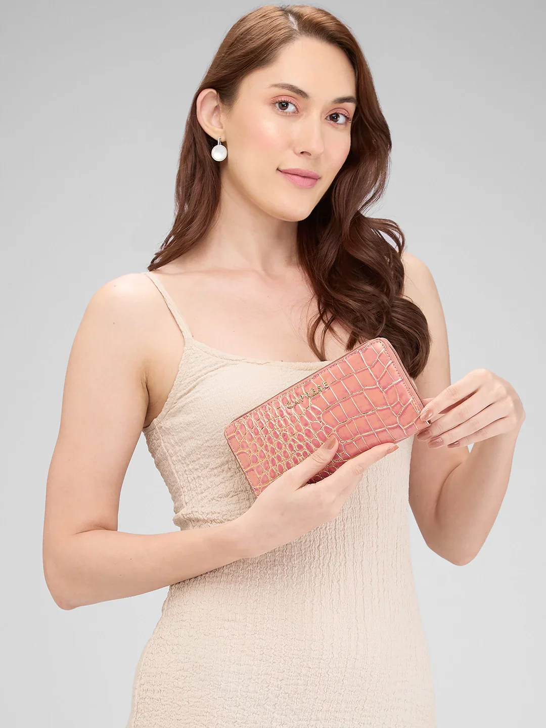 Caprese Miranda Large Pink Croco Zip Around Wallet - Image 2