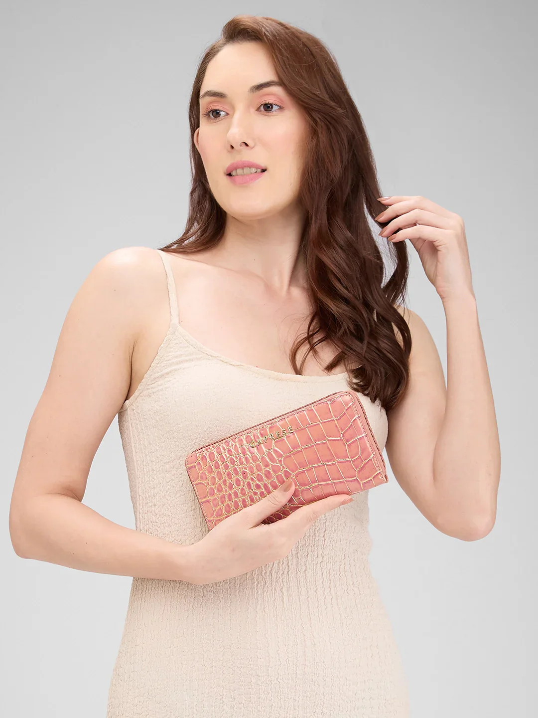Caprese Miranda Large Pink Croco Zip Around Wallet - Image 5