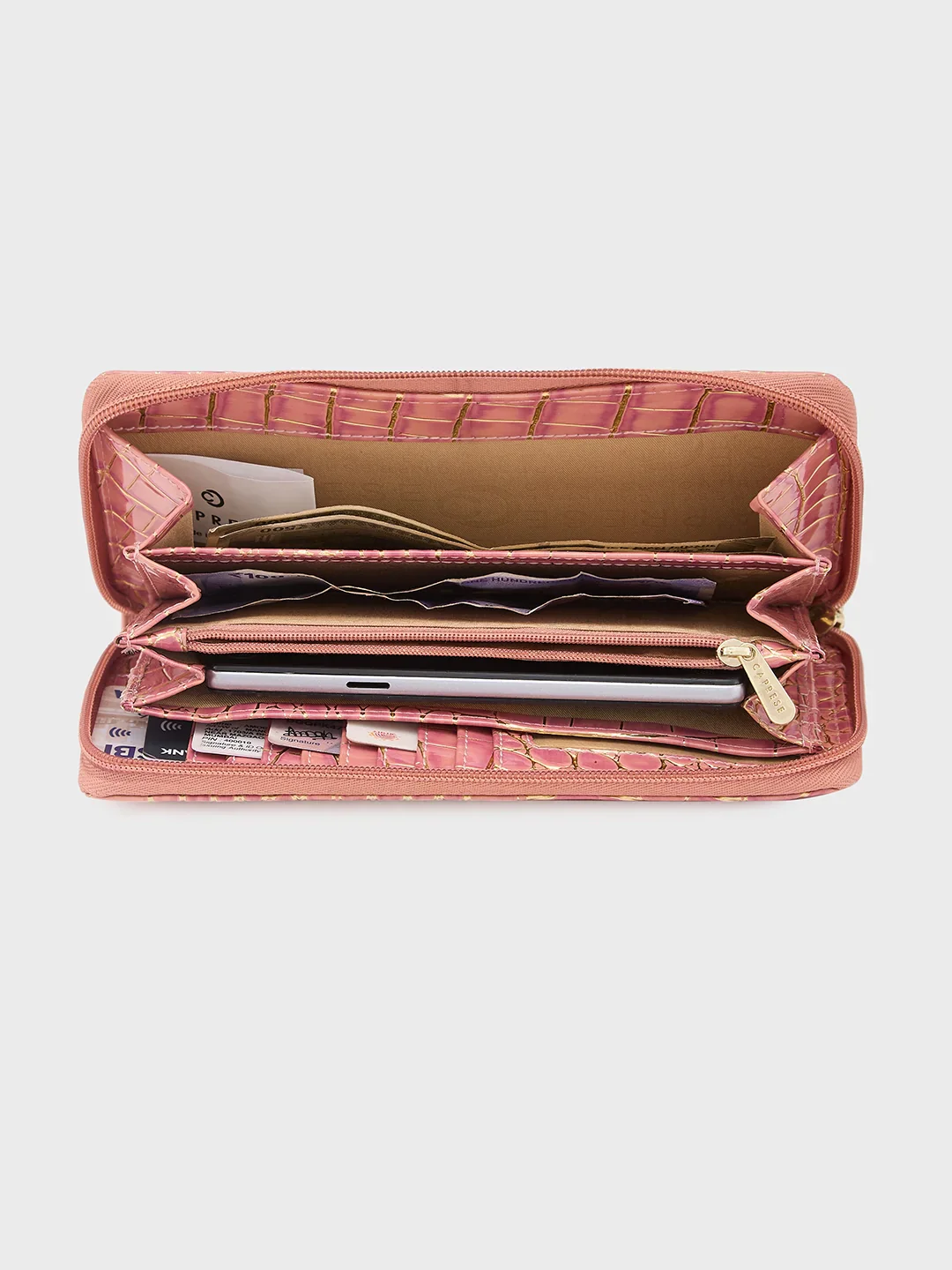 Caprese Miranda Large Pink Croco Zip Around Wallet - Image 7