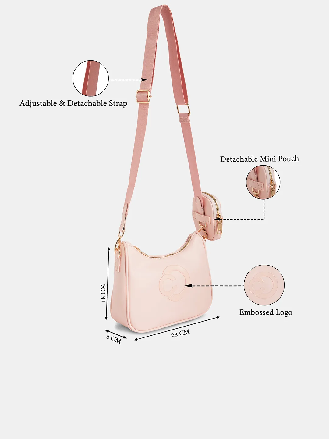 Caprese Monroe Medium Blush Sling Bag - Image 8