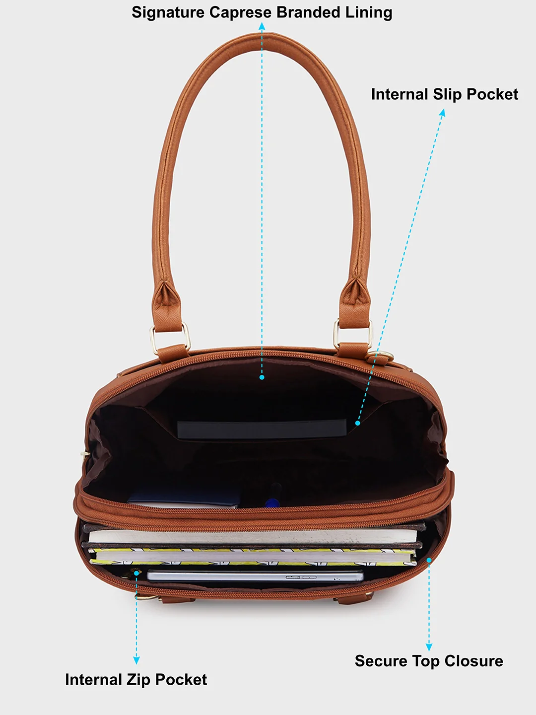 Caprese Montana Small Tan Satchel Bag - Image 8