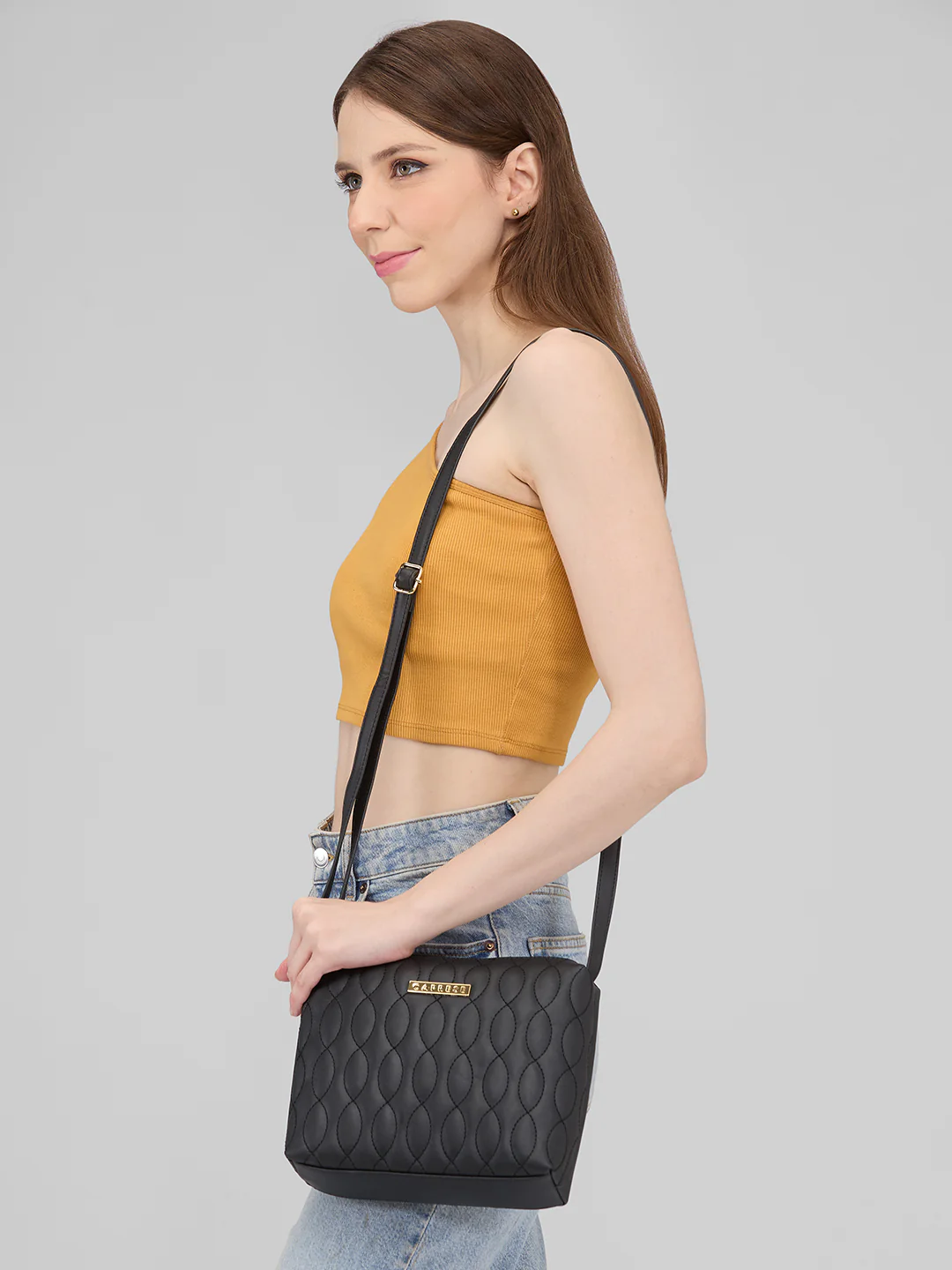 Caprese Mubi Medium Black Sling Bag - Image 12