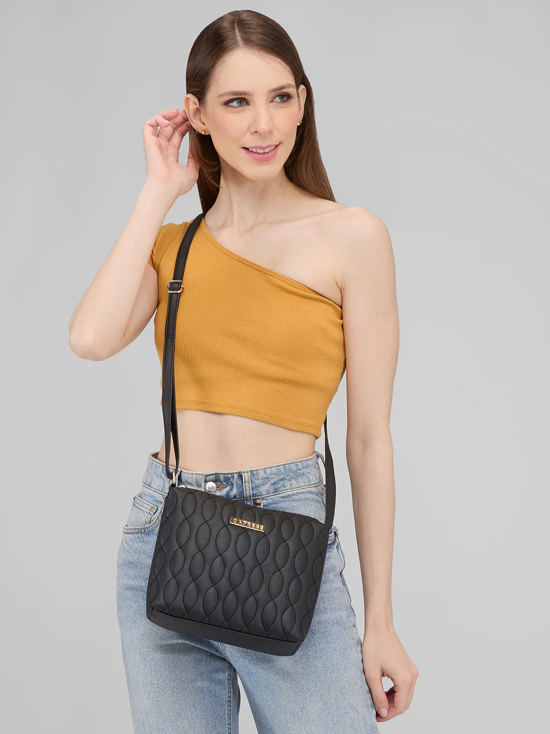 Caprese Mubi Medium Black Sling Bag - Image 13