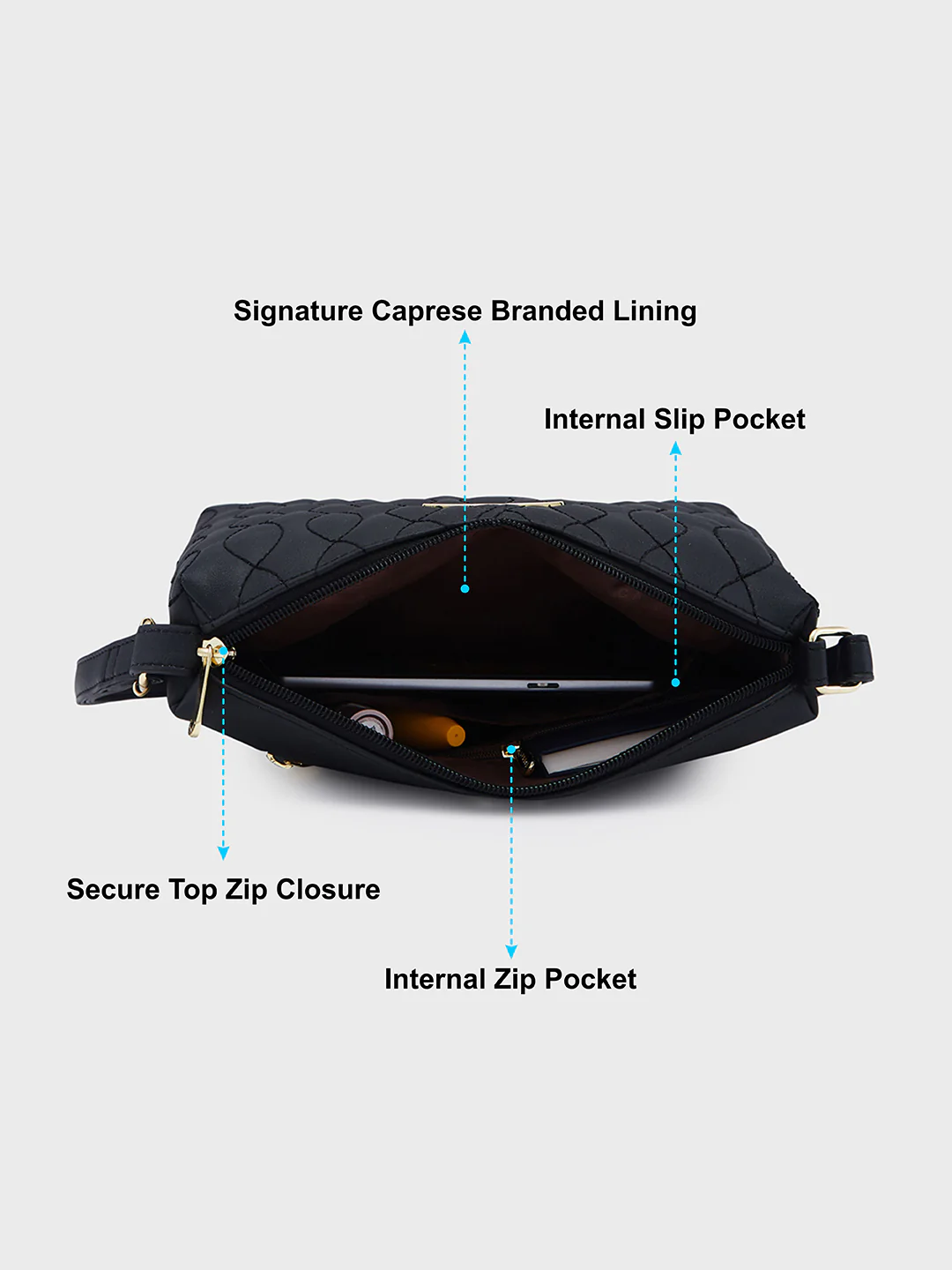 Caprese Mubi Medium Black Sling Bag - Image 8