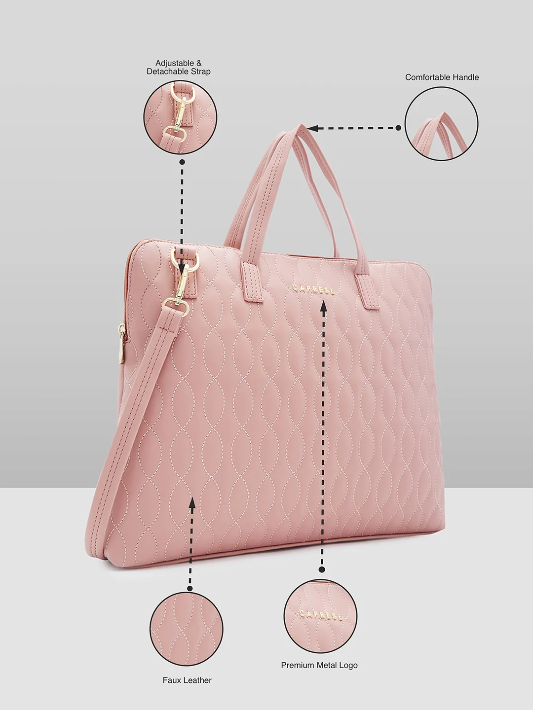 Caprese Mubi Medium Blush Laptop Bag - Image 6