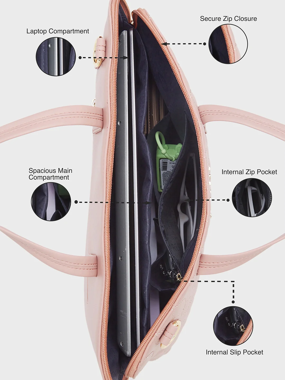 Caprese Mubi Medium Blush Laptop Bag - Image 7