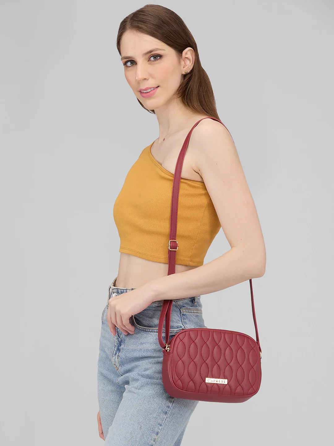 Caprese Mubi Small Maroon Sling Bag - Image 10