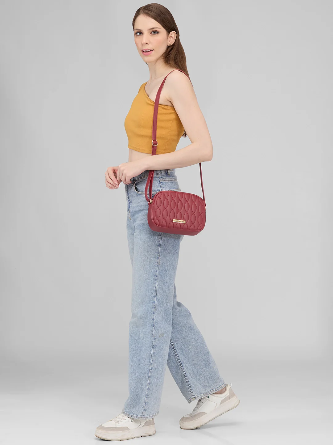 Caprese Mubi Small Maroon Sling Bag - Image 2