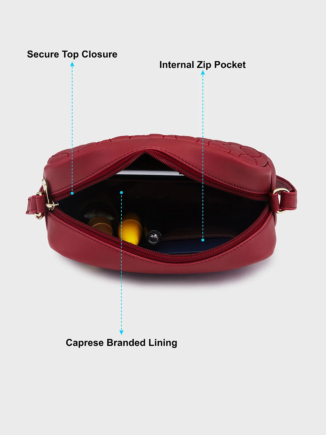 Caprese Mubi Small Maroon Sling Bag - Image 4