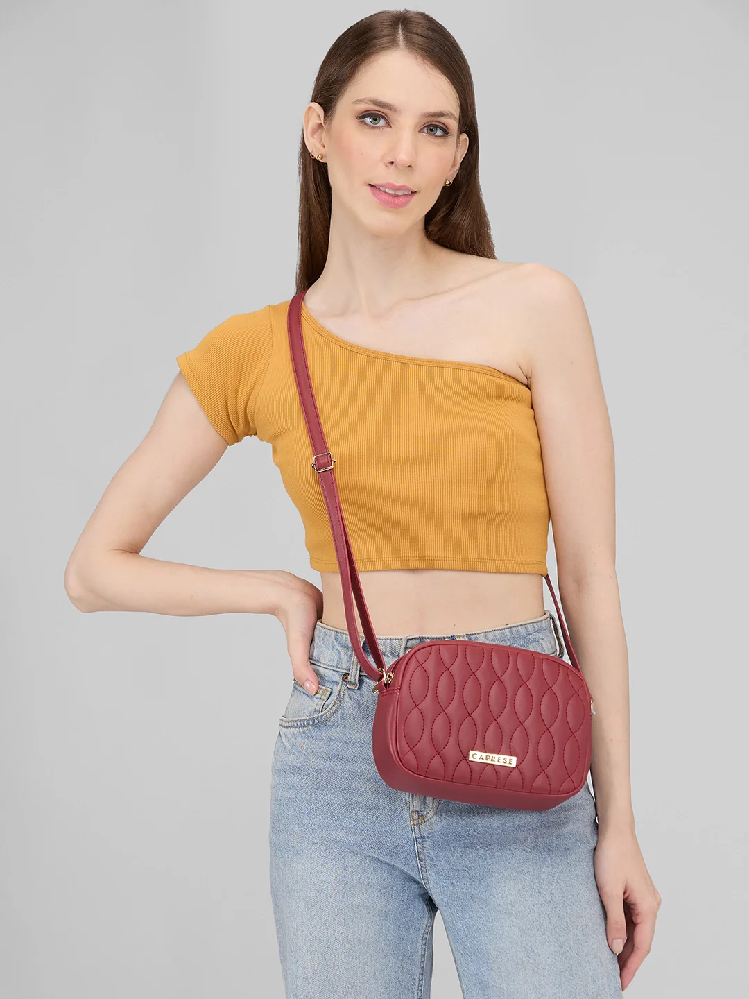 Caprese Mubi Small Maroon Sling Bag - Image 9