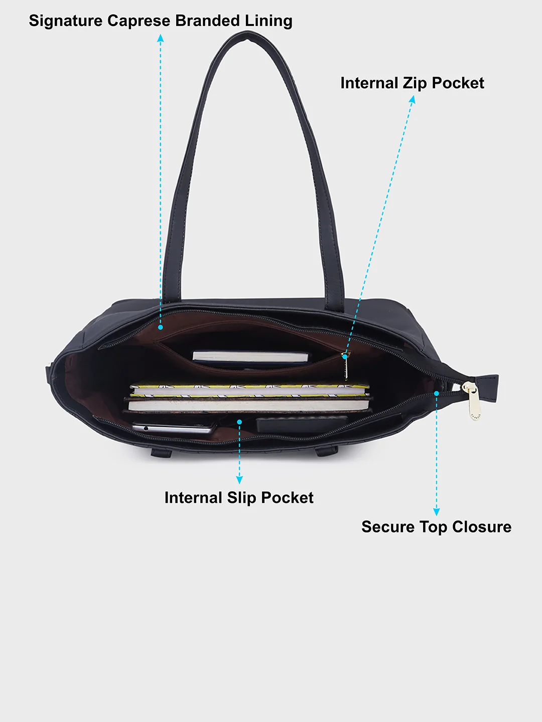 Caprese Mubi Small Black Tote Bag - Image 8