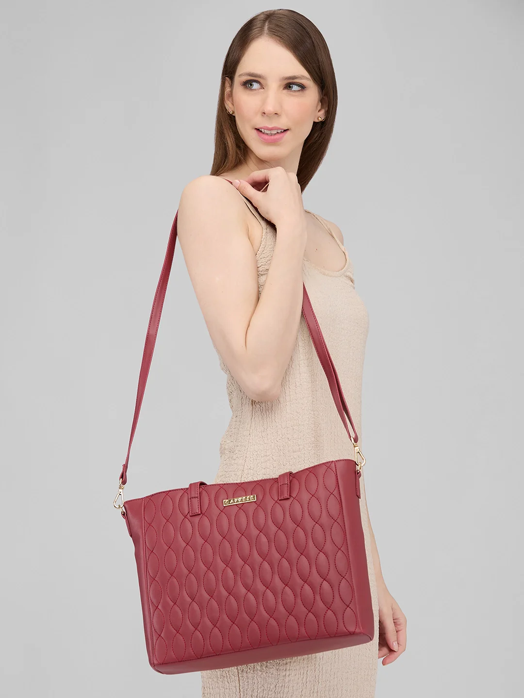 Caprese Mubi Small Maroon Tote Bag - Image 12