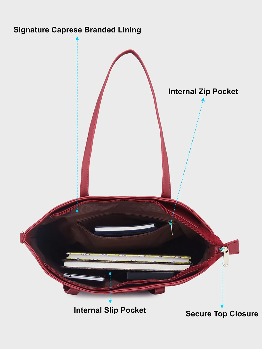 Caprese Mubi Small Maroon Tote Bag - Image 8