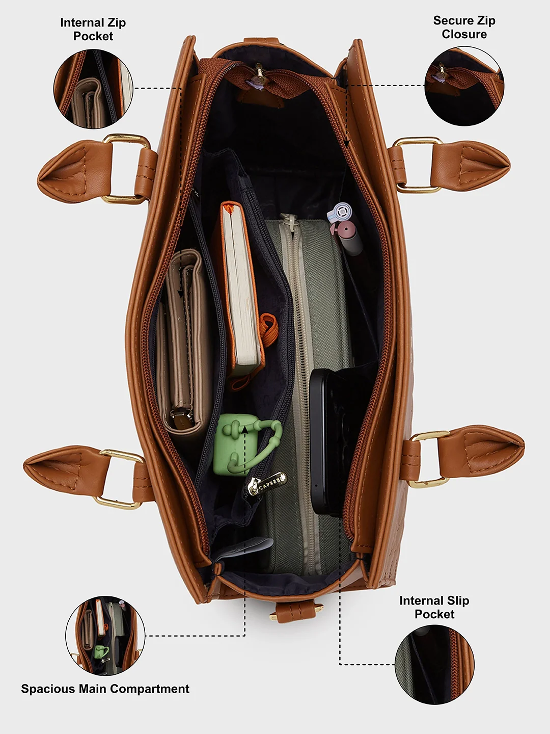 Caprese Myra Medium Brown Satchel Bag - Image 4