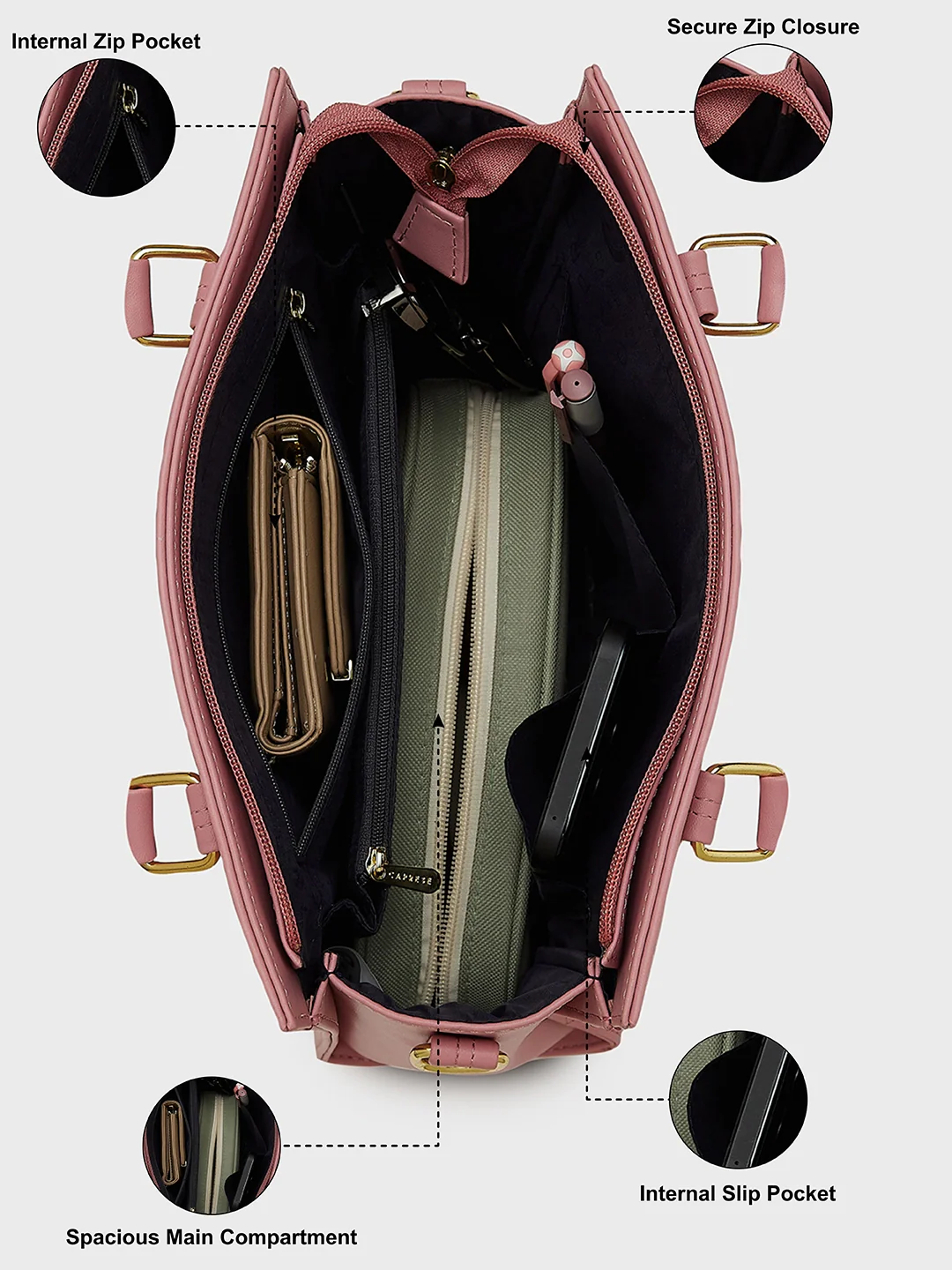 Caprese Myra Medium Pink Satchel Bag - Image 5