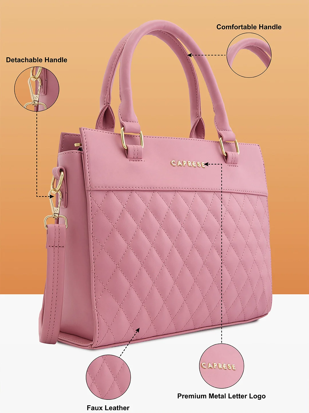 Caprese Myra Medium Pink Satchel Bag - Image 6