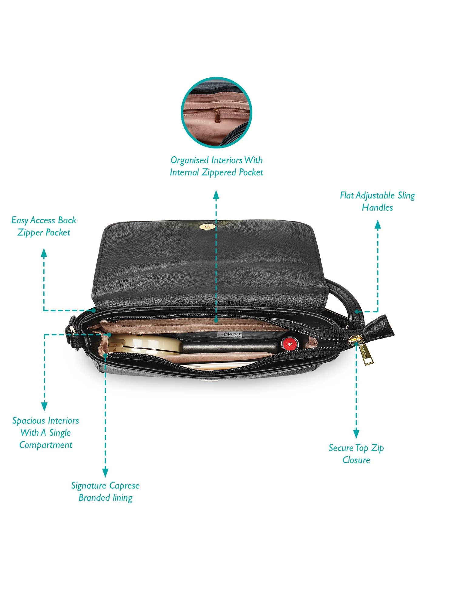 Caprese Nars Medium Black Sling Bag - Image 4