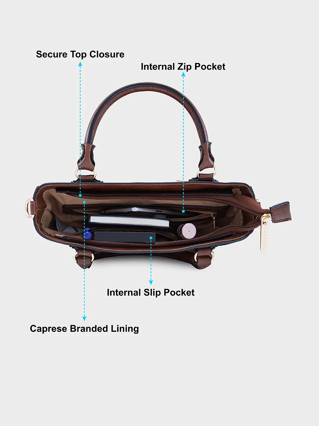 Caprese Nicole Small Brown Satchel Bag - Image 8
