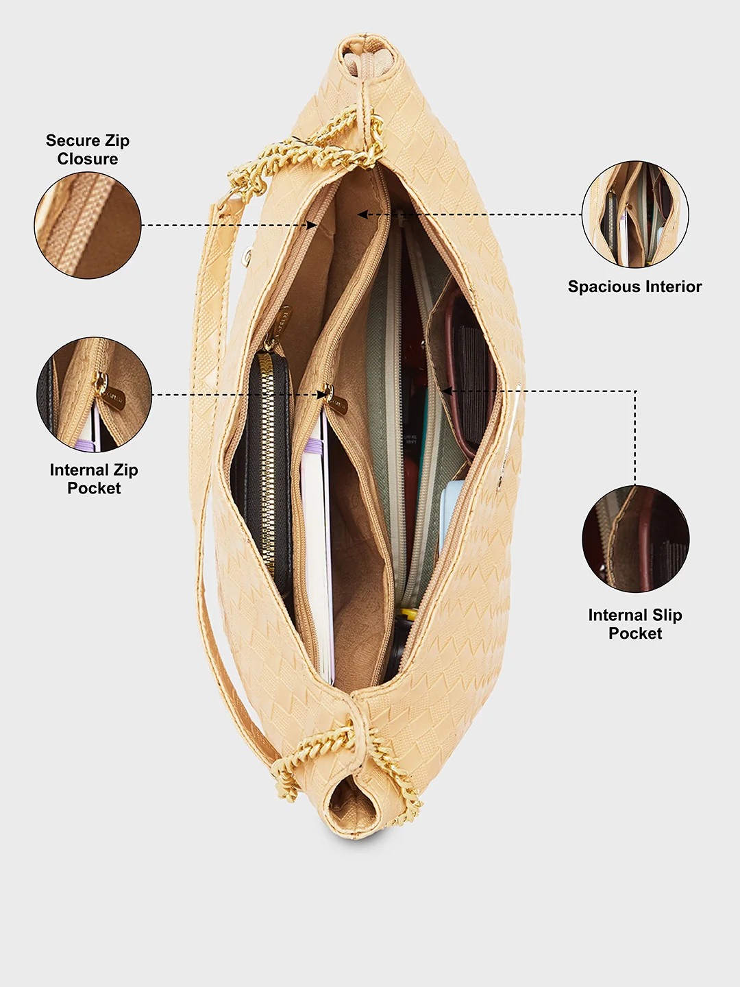 Caprese Nikita Medium Gold Hobo Bag - Image 9