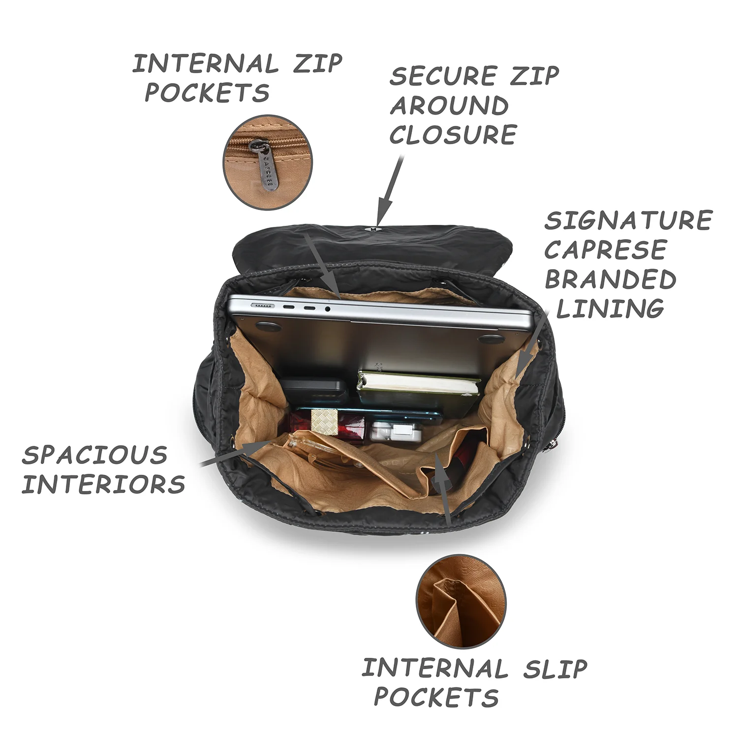 Caprese Olive Medium Black Backpack - Image 8