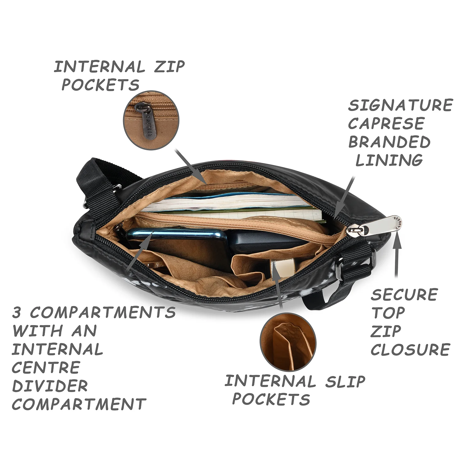 Caprese Olive Small Black Sling Bag - Image 7
