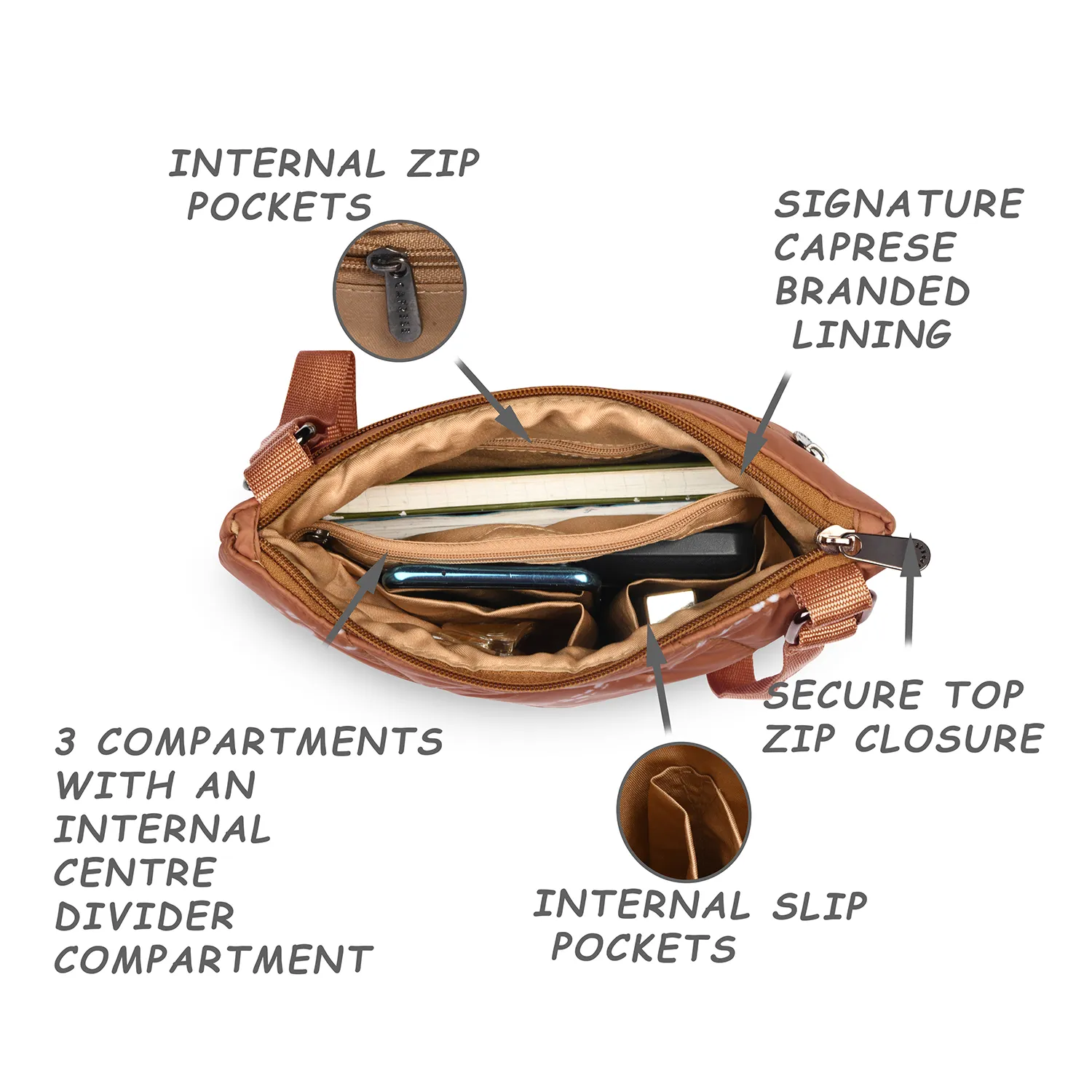 Caprese Olive Small Tan Sling Bag - Image 7