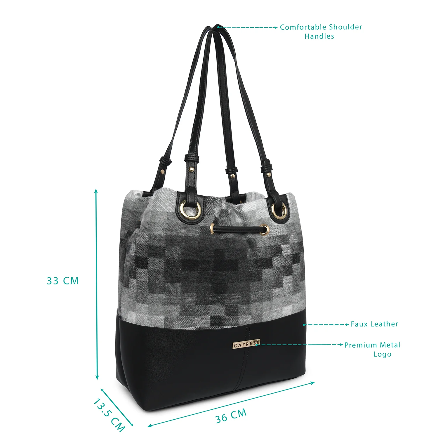 Caprese Oona Medium Black Drawstring Bag - Image 7