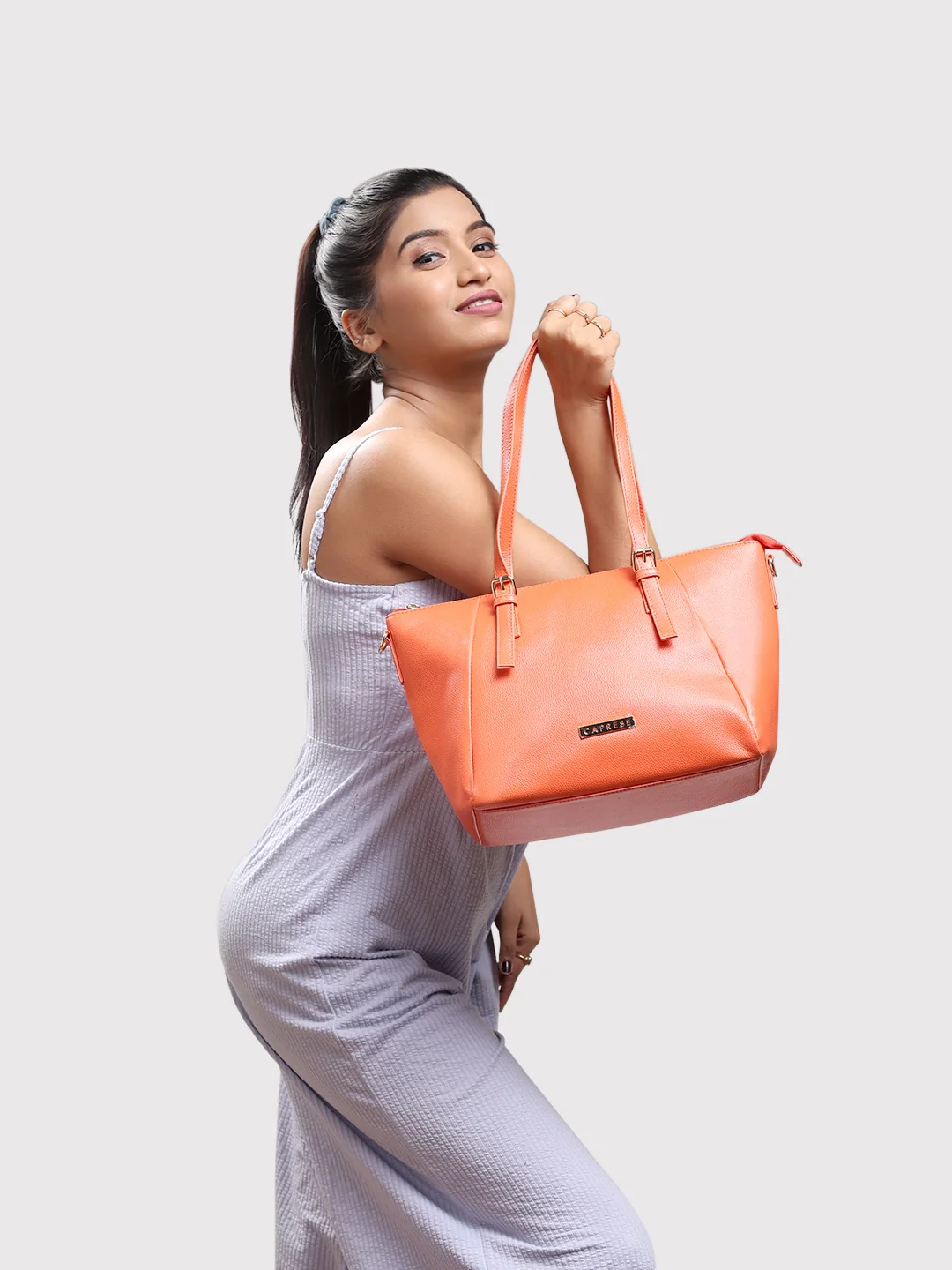 Caprese Opium Medium Coral Satchel Bag - Image 2